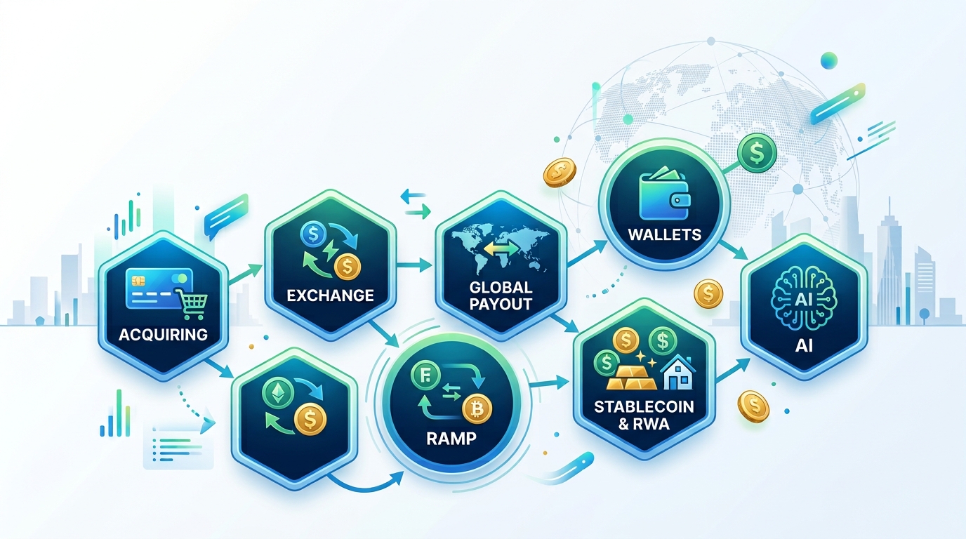 Wanel acquiring, exchange, global payout, wallet, Stablecoin and RWA, and AI solutions